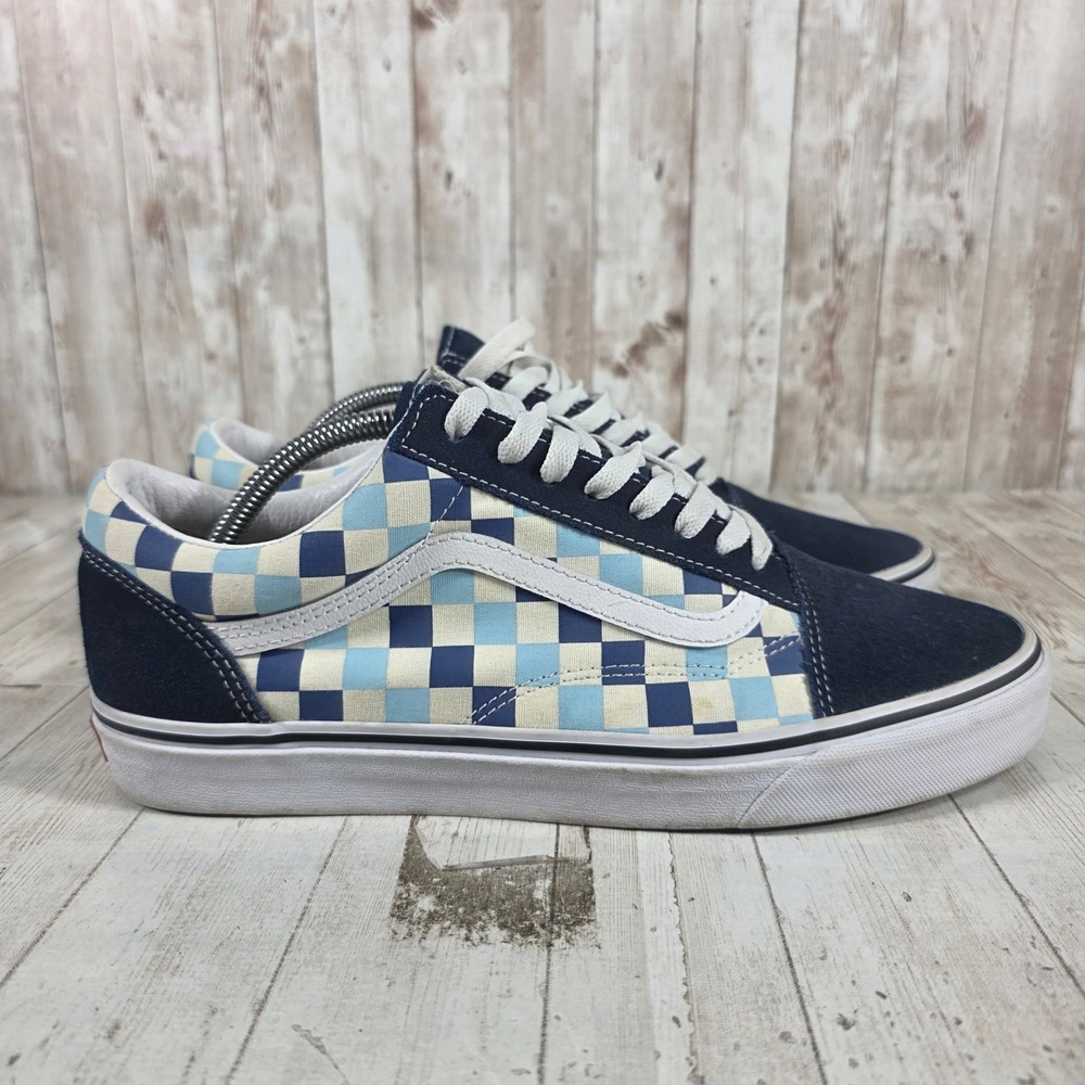Vans Old Skool Blue Checkerboard Suede Canvas Skate Shoes Mens 11 500714
